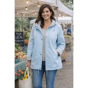 Vintage 90s Braetan Light Blue Hooded Rain Jacket Women's Size Medium Lined